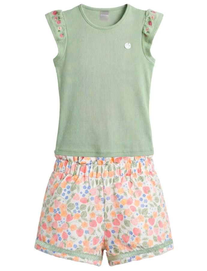 Conjunto Blusa y Short diseño flores y fresas